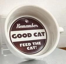 Cat Kitten 5"R x 2"T White Brown Logo inside w/Handle Food Water Pet Bowl