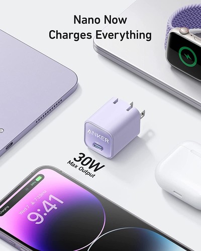 Anker Nano 3 GaN Chargeur USB C GaN 30W PIQ 3.0 Pliable Charge Rapide pour iPhone14 - Photo 2 sur 6