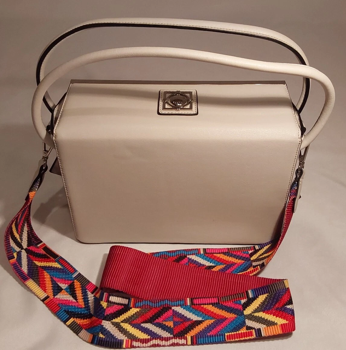 Catherine Malandrino Crossbody Purse Gray Faux Leather. Size medium . Pre owned