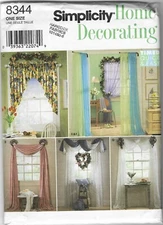 Simplicity Home Decor Pattern 8344 Window Treatments w/Floral Arrangements UNCUT