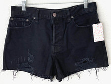 NWT 68 WE THE FREE / FREE PEOPLE Distressed Button Fly Black Denim Shorts Sz 30