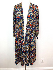 LuLaRoe Sarah Beautiful Multicolor Geometric Print Duster Cardigan Size XS