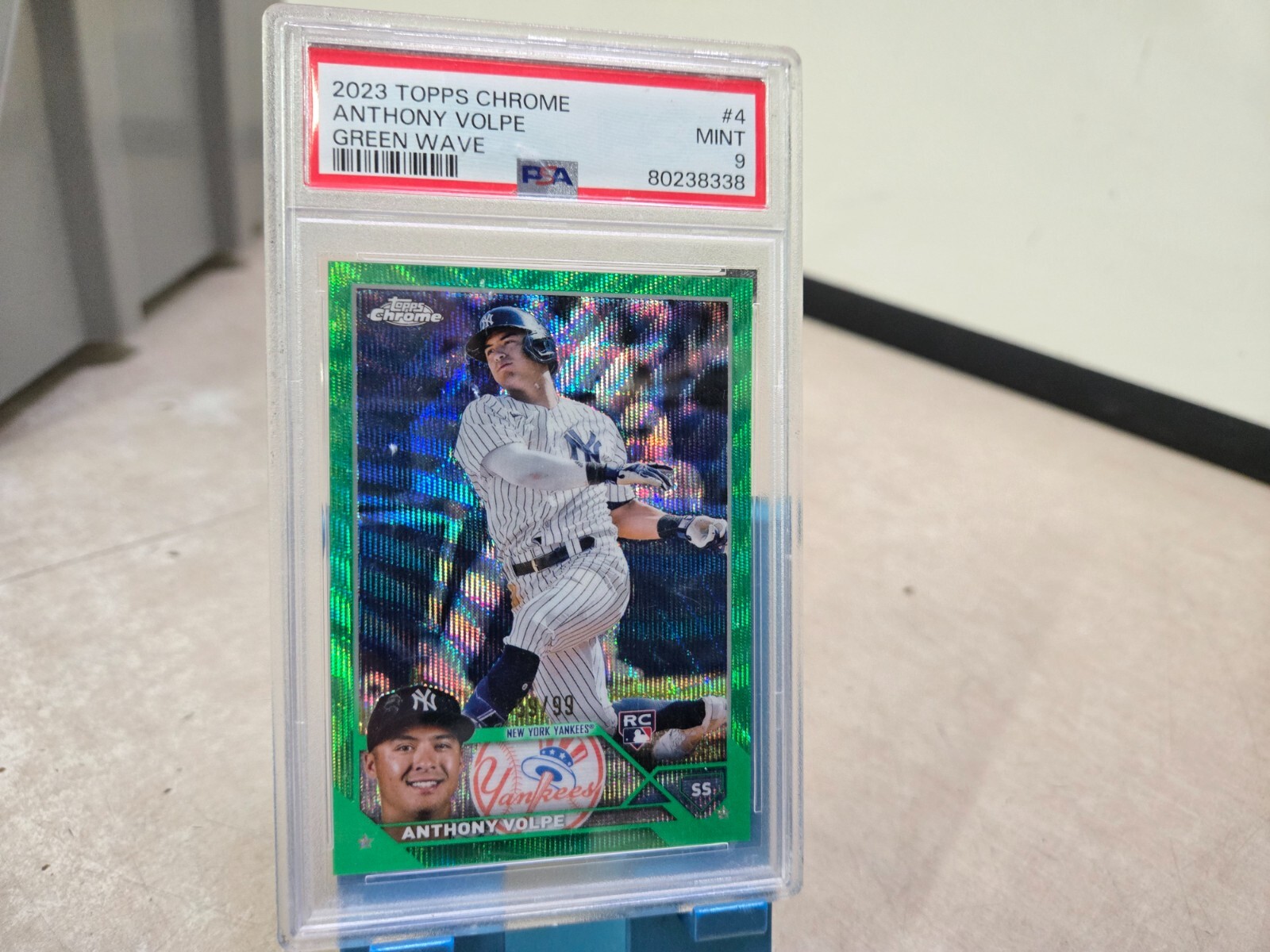 PSA 9 2023 Topps Chrome - Green Wave Refractor #4 Anthony Volpe /99 (RC)