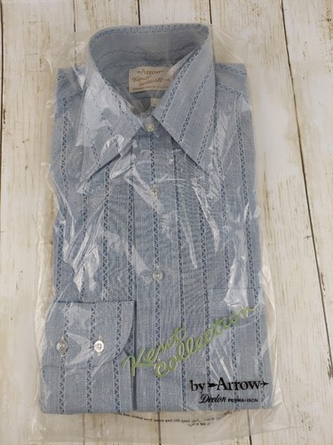 Vintage NOS Shirt Mens Blue Daggar Collar Arrow Kent Collection 14-1/2 - 32
