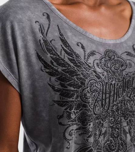 Affliction Women's CALDWELL CREEK Short Sleeve Scoop Neck T-Shirt MEDIUM NWT - Picture 3 of 3