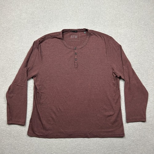 ATM Shirt Mens XL Maroon Burgundy White Striped Henley Anthony Thomas Melillo - Picture 1 of 8
