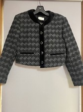 Mint Sandro short vali tweed cropped jacket in black and blue in size 36 / US 2