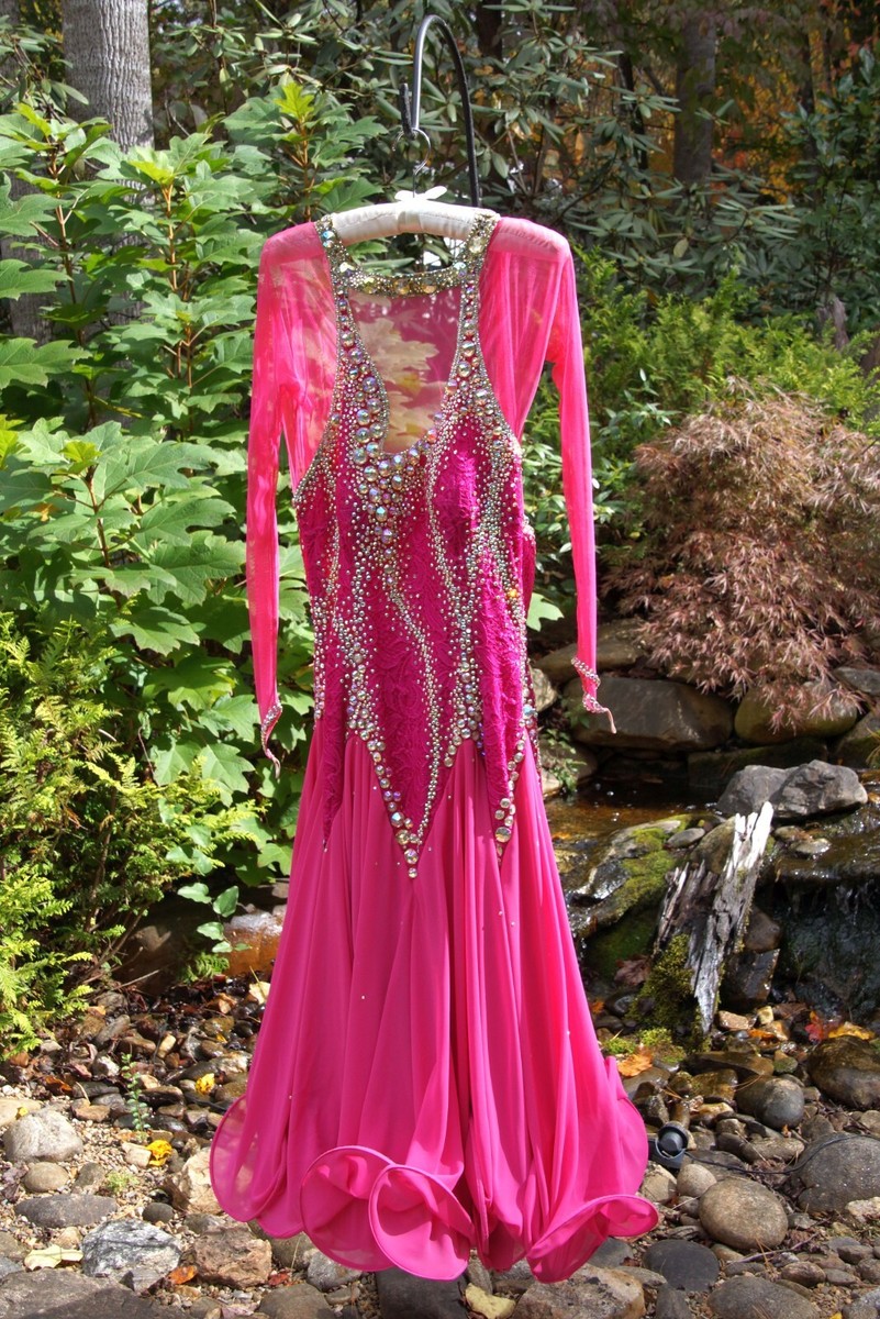 pink ballroom dance dress $1500 Smooth (Waltz Tango Swing Foxtrot) Ballroom Dance Gown 2-Tone Pink  Jeweled