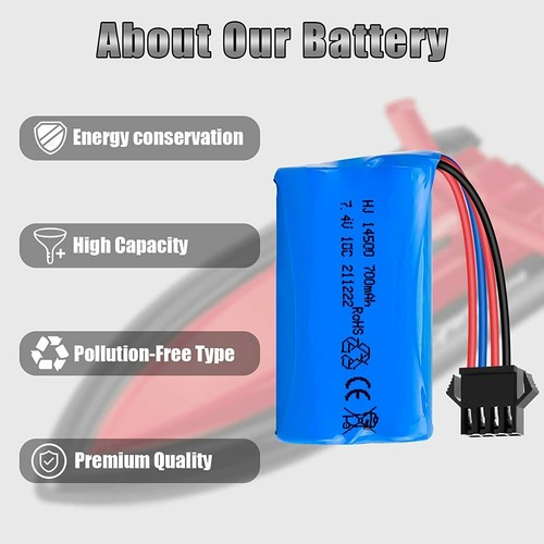 2PK 7.4V 700Mah Li-ion Battery SM-4P plug w/ USB Charger for UDI902 2.4G RC Boat - Picture 5 of 8