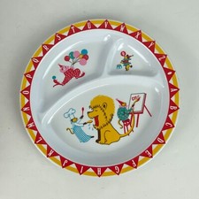 Vintage Colorful Kids Dinnerware Plate Sectional Dividers Happy Clowns Lion