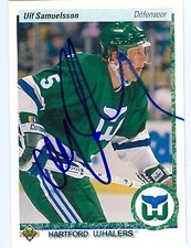 Ulf Samuelsson autographed Hockey Card (Hartford Whalers) 1990 Upper Deck #287