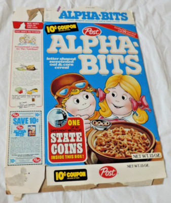 Post Alpha Bits Cereal Box 15 oz State Coin Used Box 1980 Kids