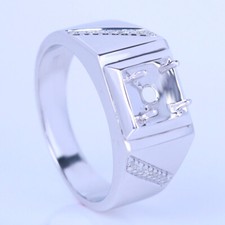 Wedding 6-7mm Round Cut Silver Ring Mens Natural Si Diamonds Semi Mount Setting
