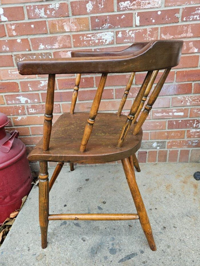 Antique Firehouse Dining Chair Bentwood Solid Oak Barrel Armchair #2 - Image 3 of 4
