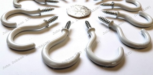 Cup hook mug hooks screw in 38mm, 1-1/2 long, white PVC coated Hook Duralon x 10 - Picture 5 of 9