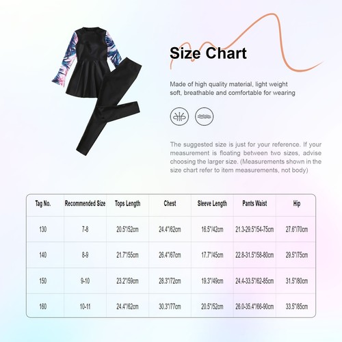 Kids Girl's Swimwear Flare Swim Outfit 2 Piece Top Dress With Pants Printed - Bild 17 von 26