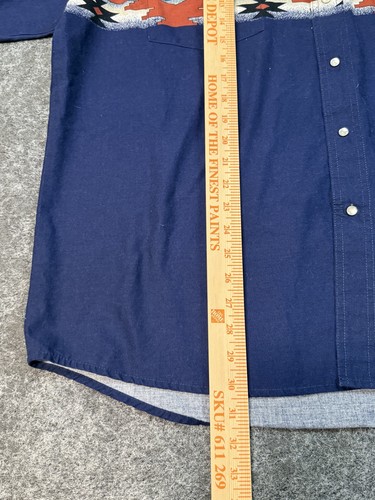 Vintage Rustler Wrangler Western Shirt Mens Blue Aztec Short Sleeve Button XL - Picture 3 of 10