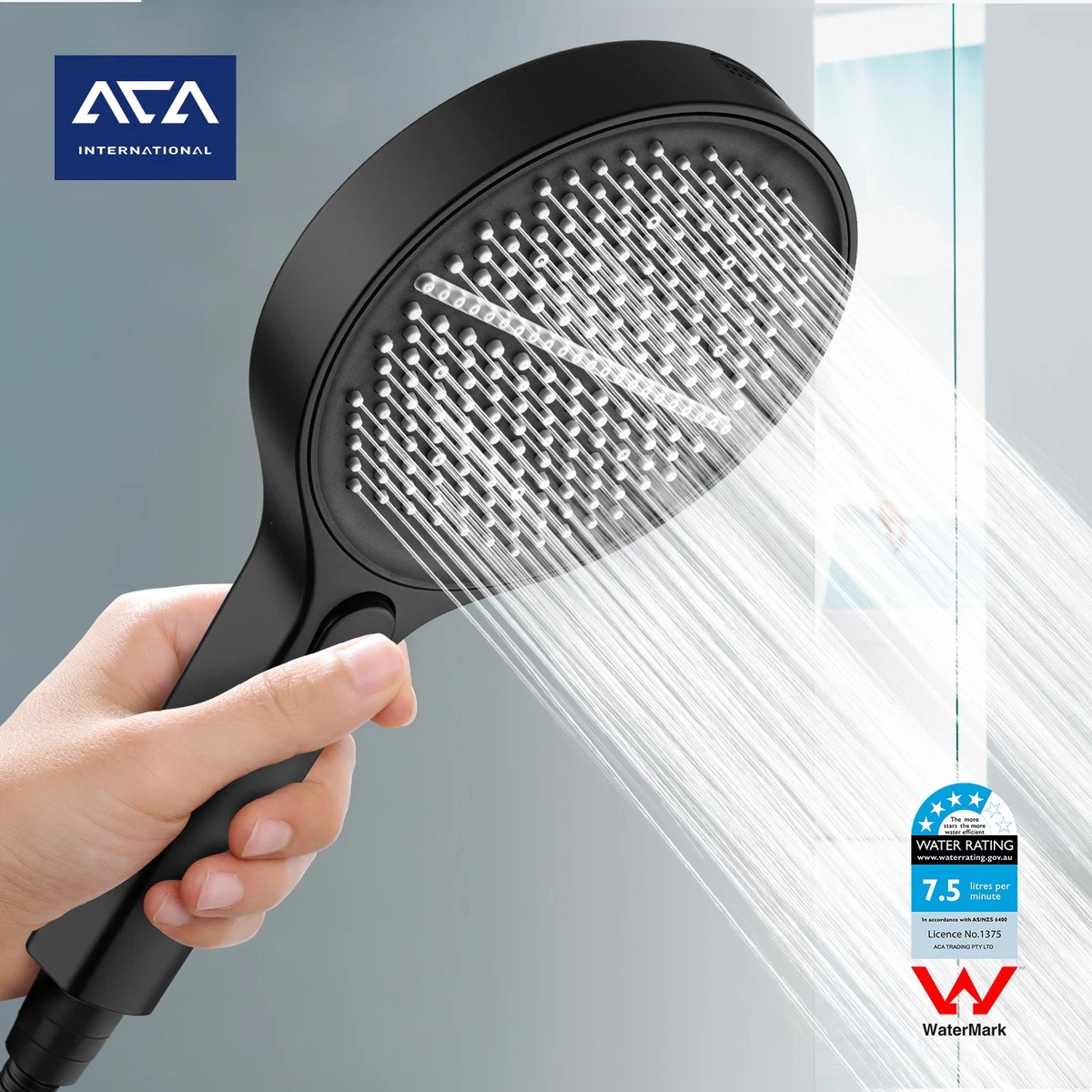 ACA Handheld Shower Head 5.9" High Pressure 4 Modes Powerful Round WELS Black