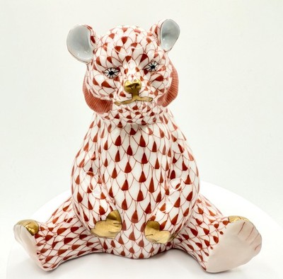 Herend Rust Fishnet Bear Figurine   3.5    Hand-Painted Hungary Porcelain   Mint