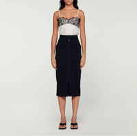 Sandro Paris Rock Schwarz Straight Zip Up Midi SFPJU00918 Gr. 38 M Damen Skirt