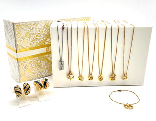 Auth Christian Dior Gold Tone Necklace Bracelet & Earrings 10Set W/Box LI010109