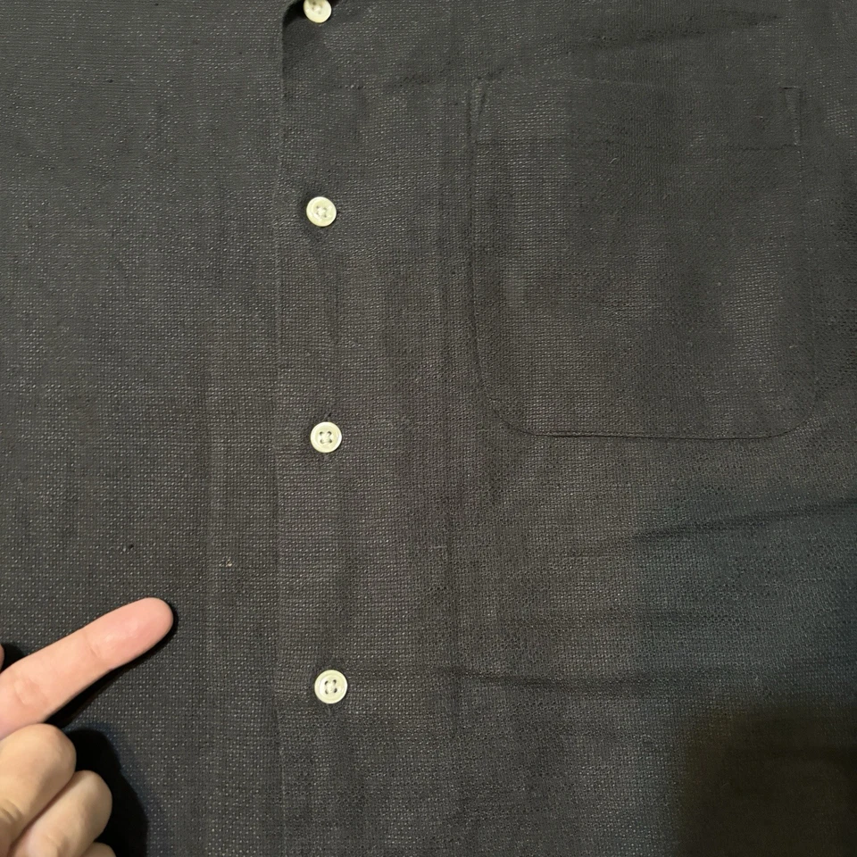 Polo Ralph Lauren 衬衫男式大号黑色纯色亚麻露营领复古 Clayton — 第 4/4 张图片