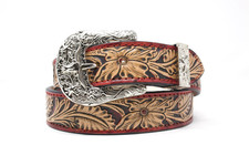 HandTooled Floral Belt, 1.5 Hand Painted Belt with Removable Western Buckle