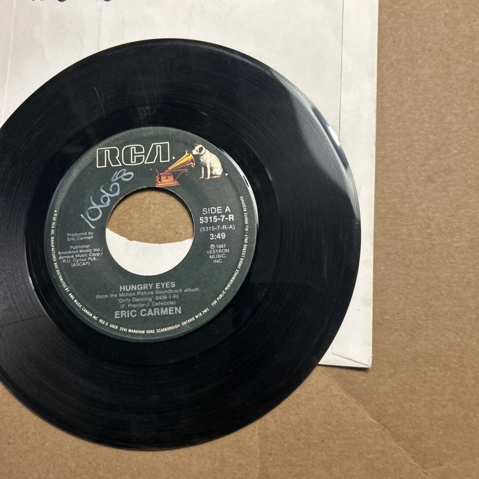 Eric Carmen Hungry Eyes Tom Johnston Where Are You Tonight 1987 Rca 45 - Image 2 of 4