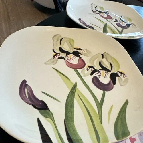 Red Wing IRIS Squared Dinner Plates 2~Hand painted~collectible MCM Excellent