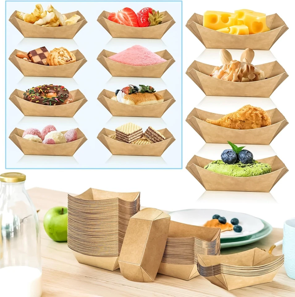 400 Pack 1/4Lb Paper Food Boat Trays Disposable Small Paper Boats Plates Contain - Image 2 of 4