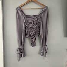 Free People Intimately Meant to Be Ruched Square Neck Bodysuit Silver Mauve XS