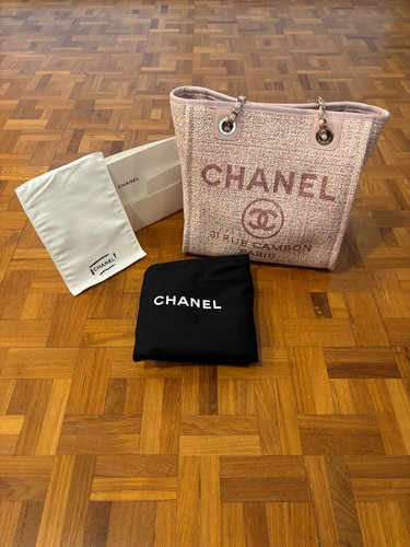 Chanel Mini Deauville Tote Mixed Fibers Rose Used Great Condition Full Set