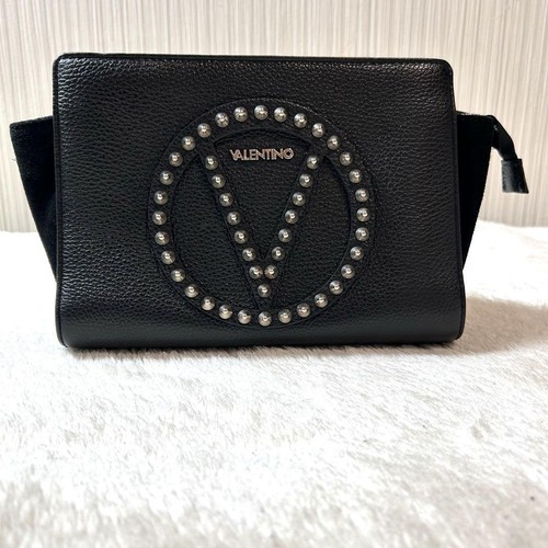 Valentino Bolso de Hombro Cartera Tachuelas Cuero Gamuza Negro Auténtico - Imagen 22 de 24