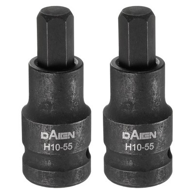 2 Stück Sechskant-Stecknuss H10 55 mm für Schlagschrauber 1/2\'' metrisch, schwarz