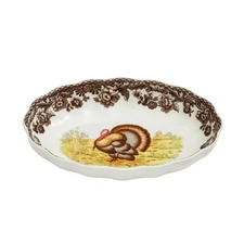 Spode Woodland Turkey Oval Fluted Dish 6" - Oven, Microwave, Freezer Safe