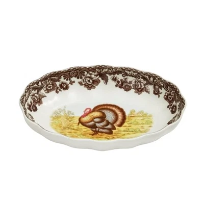 Spode Woodland Turkey Oval Fluted Dish 6" - Oven, Microwave, Freezer Safe