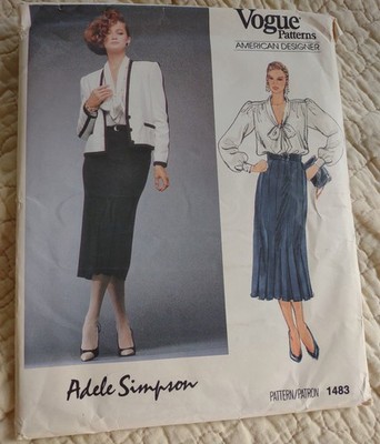 Vogue 1483 Adele Simpson Sewing Pattern Sz 14 Uncut Pattern Jacket Skirt Blouse