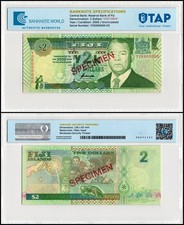 Fiji 2 Dollars, 2000, P-102s, UNC, Specimen, Authenticated