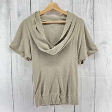 Converse SMALL Cream Khaki Cowl Neck Knit Top Short Sleeve Blouse