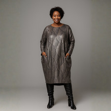 ROCKTHOSECURVES WOMENS Pewter Metallic Loose Fit Dipped Hem Pocket Dress