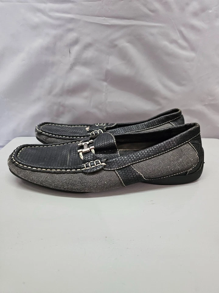 Perry Ellis Horse Bit Mocasines Zapatos Para Hombre 10 Gris Lona/Cuero Negro Foto 2 de 4
