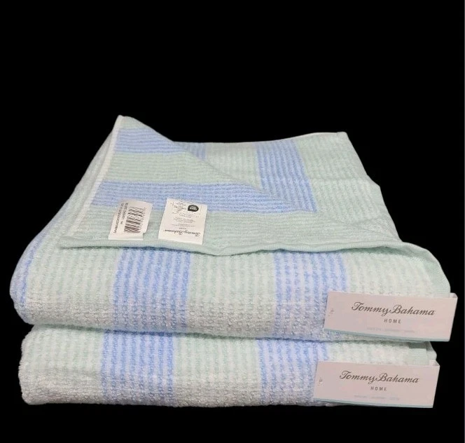 8 件装 Tommy Bahama 周末条纹浴手巾毛巾套装完好蓝色白色 — 第 4/4 张图片