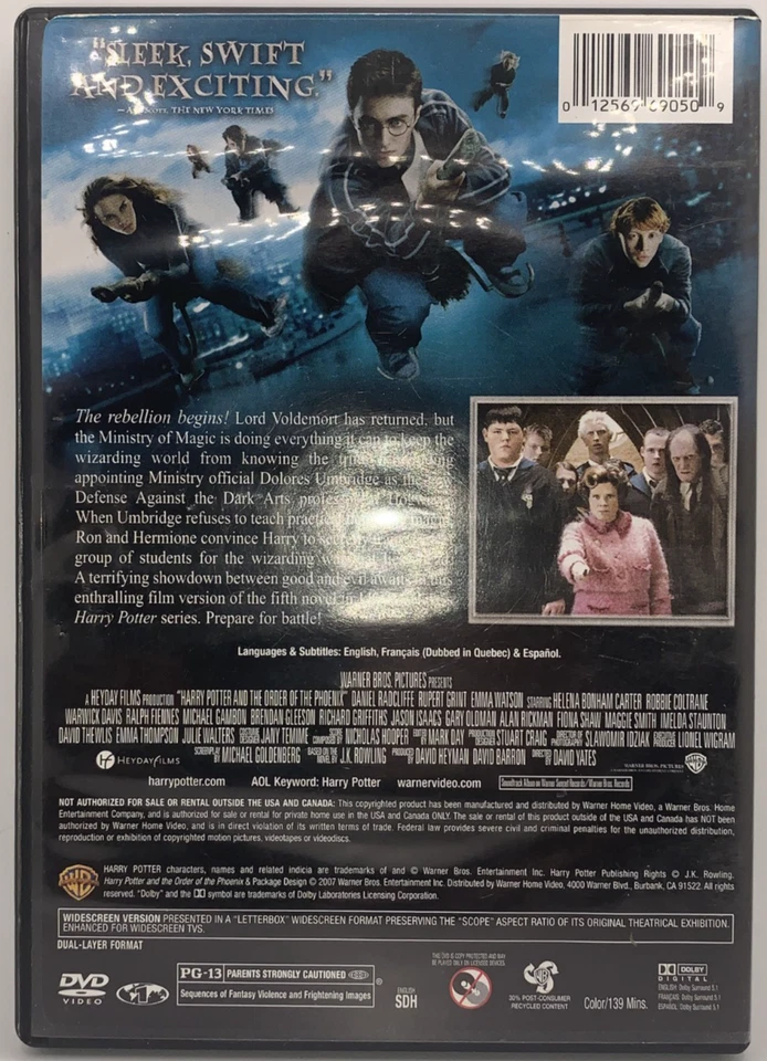 HARRY POTTER & THE ORDER OF THE PHOENIX WIDESCREEN Like New Disc/Acceptable Case - Image 2 of 4