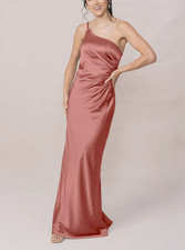 Revelry Jade Pink One Shoulder Satin Gown Size 12 Bridesmaid Desert Rose