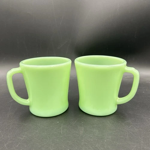 Fire-King Jadeite Coffee Mugs Green D Handle Oven Ware Anchor Hocking