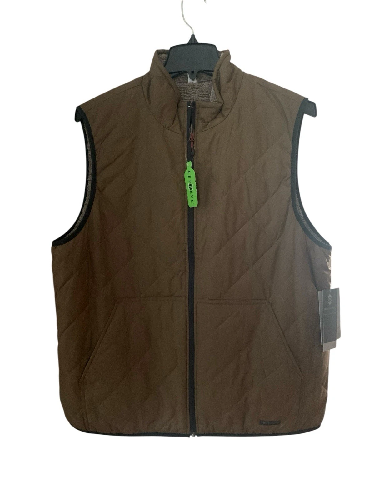 NWT Repreve Reversible Vest XL Brown Free Country Zip Front Pocket Sherpa Quilt