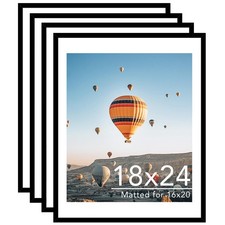 18x24 Picture Frame Set of 4 with 16x20 Mat, Display Photo 16x20 with Mat or ...