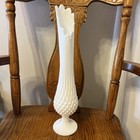 Fenton Vintage White Milk Glass Hobnail Swung Vase 15.5 Inches