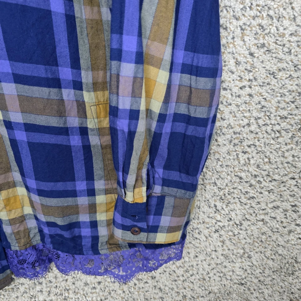 LOGO Lori Goldstein Top Mujer Grande Azul Cuadros Abotonada Túnica Cuello Damas Foto 2 de 4