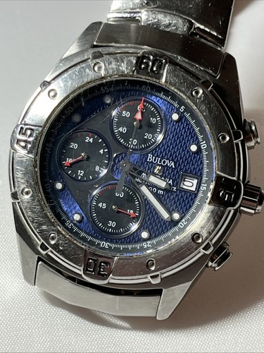 Bulova Millennia Chronograph Motion Quartz All Functions Work Properly Blue Dial